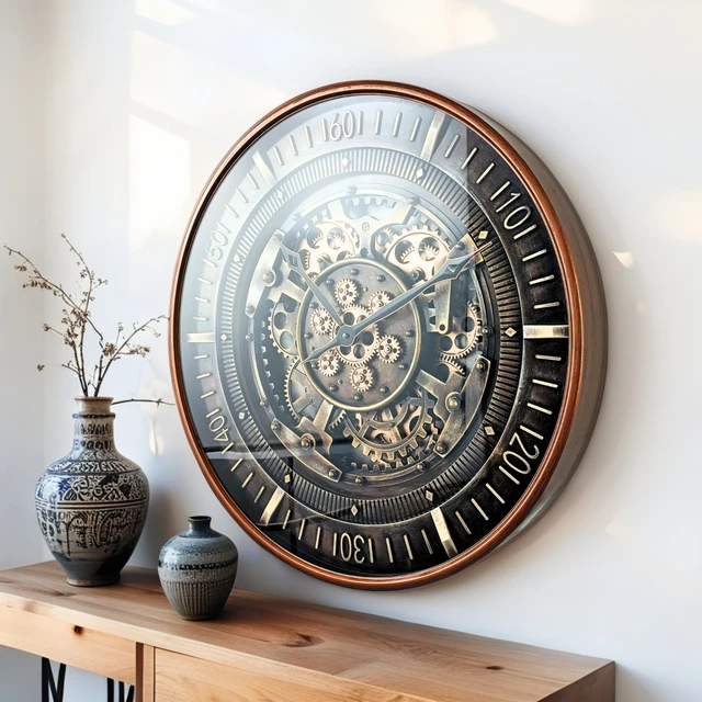 Alt view image 3 of 4 - FINLAND LINE WALL CLOCK ROUND 24 INCH "VANTAA" BRONZE-STEEL