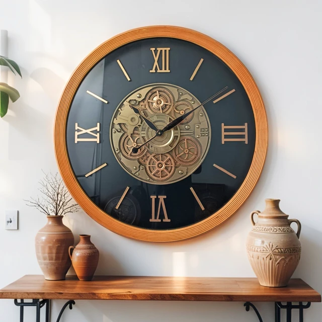 Alt view image 3 of 3 - FINLAND LINE WALL CLOCK ROUND 28 INCH "LAHTI" BROWN-BLACK