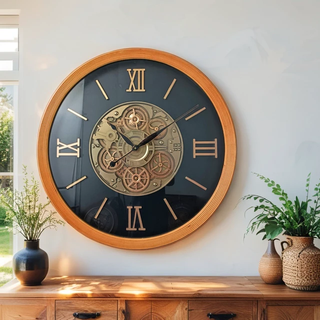 Alt view image 2 of 3 - FINLAND LINE WALL CLOCK ROUND 28 INCH "LAHTI" BROWN-BLACK