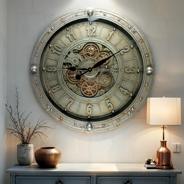 Alt view image 3 of 6 - LUXEMBOURG LINE WALL CLOCK ROUND 27 INCH "KIRCHBERG" SILVER-ANTIQUE