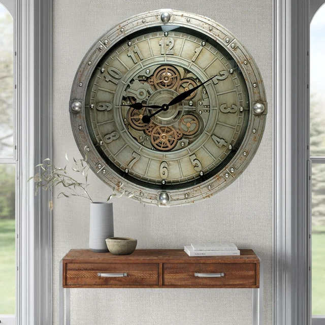 Alt view image 6 of 6 - LUXEMBOURG LINE WALL CLOCK ROUND 27 INCH "KIRCHBERG" SILVER-ANTIQUE