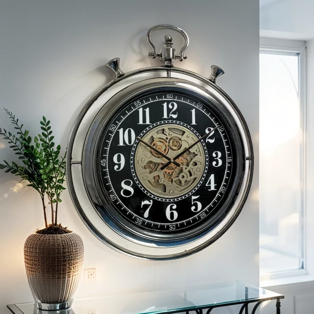 Alt view image 3 of 4 - MONACO LINE WALL CLOCK ROUND 24 INCH "MONACO-VILLE" SILVER-BLACK
