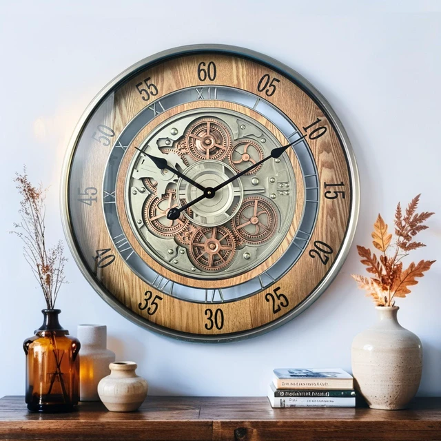 Main image of NORWAY LINE WALL CLOCK ROUND 24 INCH "BERGEN" BROWN-SILVER