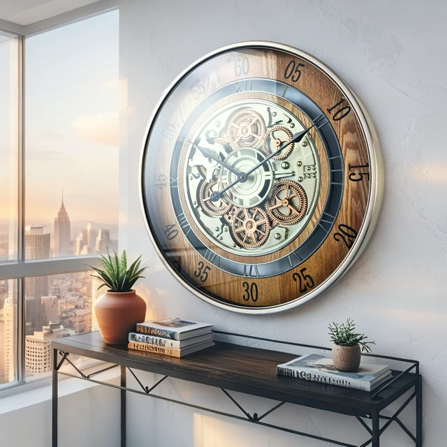 Alt view image 4 of 6 - NORWAY LINE WALL CLOCK ROUND 24 INCH "BERGEN" BROWN-SILVER