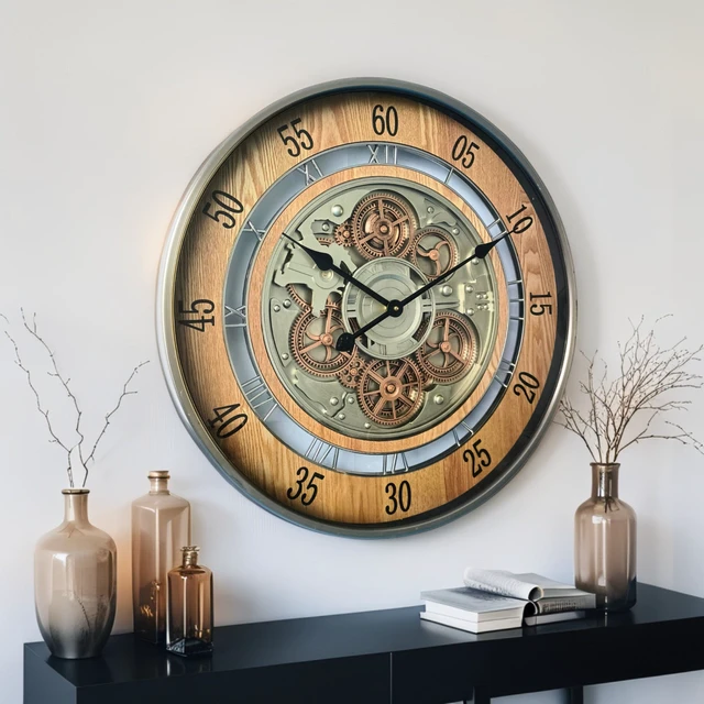 Alt view image 5 of 6 - NORWAY LINE WALL CLOCK ROUND 24 INCH "BERGEN" BROWN-SILVER
