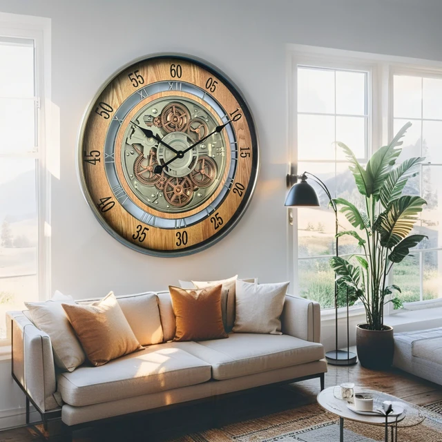 Alt view image 6 of 6 - NORWAY LINE WALL CLOCK ROUND 24 INCH "BERGEN" BROWN-SILVER