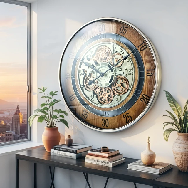 Alt view image 3 of 6 - NORWAY LINE WALL CLOCK ROUND 24 INCH "BERGEN" BROWN-SILVER
