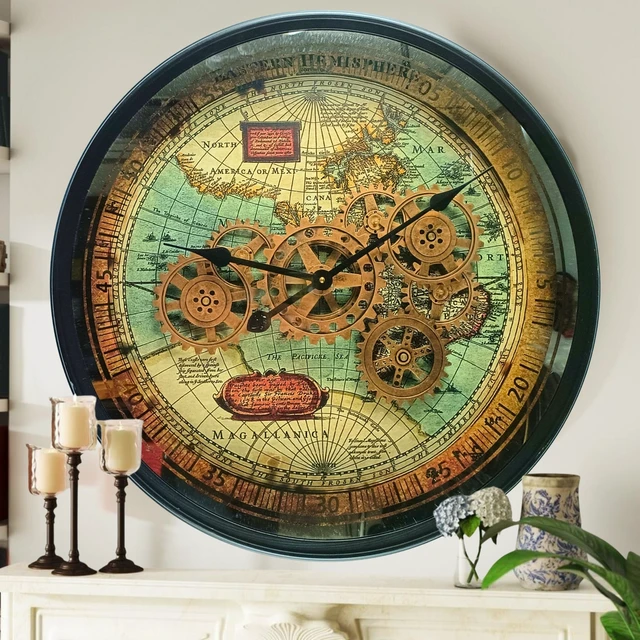 Alt view image 3 of 5 - PORTUGAL LINE WALL CLOCK ROUND 24 INCH "BRAGA" BLACK-ANTIQUE