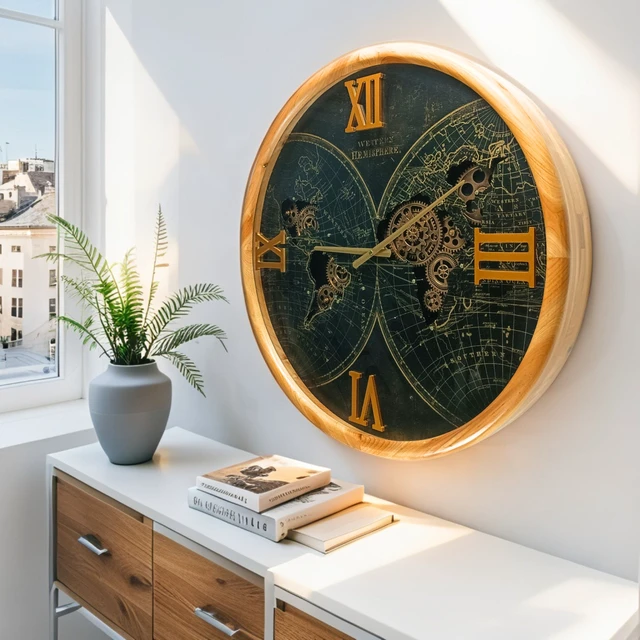 Alt view image 2 of 6 - PORTUGAL LINE WALL CLOCK ROUND 24 INCH "PORTO" WOOD-BLACK