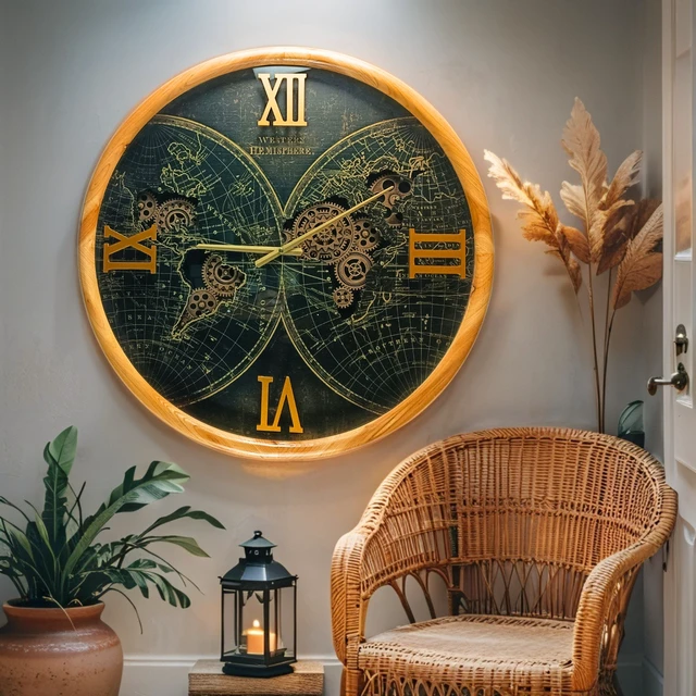 Alt view image 3 of 6 - PORTUGAL LINE WALL CLOCK ROUND 24 INCH "PORTO" WOOD-BLACK