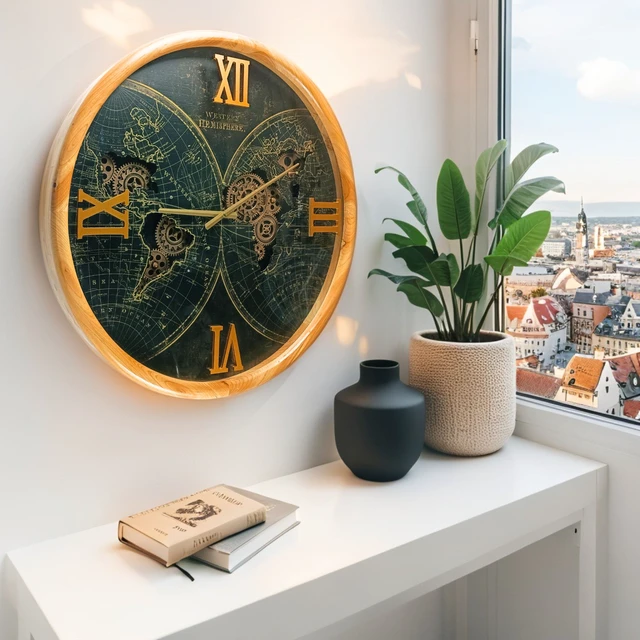 Alt view image 5 of 6 - PORTUGAL LINE WALL CLOCK ROUND 24 INCH "PORTO" WOOD-BLACK