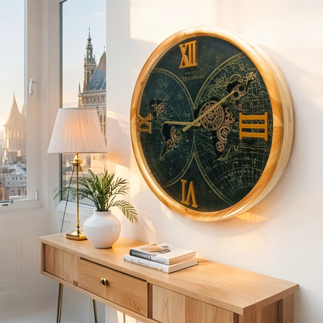 Alt view image 4 of 6 - PORTUGAL LINE WALL CLOCK ROUND 24 INCH "PORTO" WOOD-BLACK