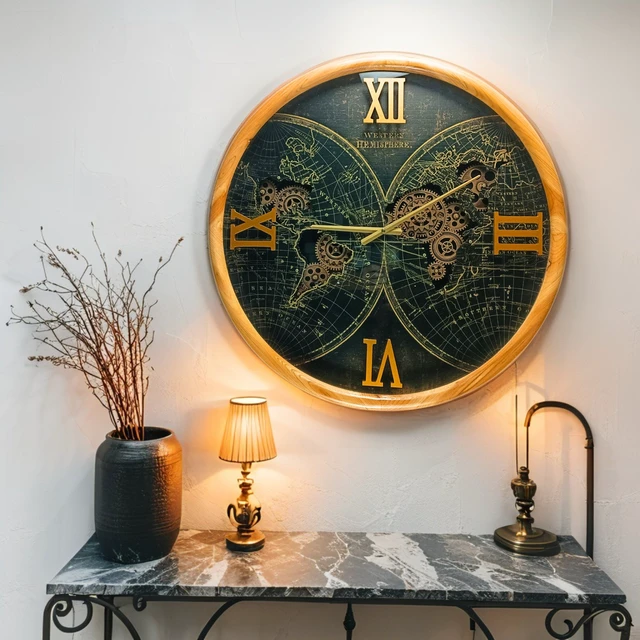 Alt view image 6 of 6 - PORTUGAL LINE WALL CLOCK ROUND 24 INCH "PORTO" WOOD-BLACK