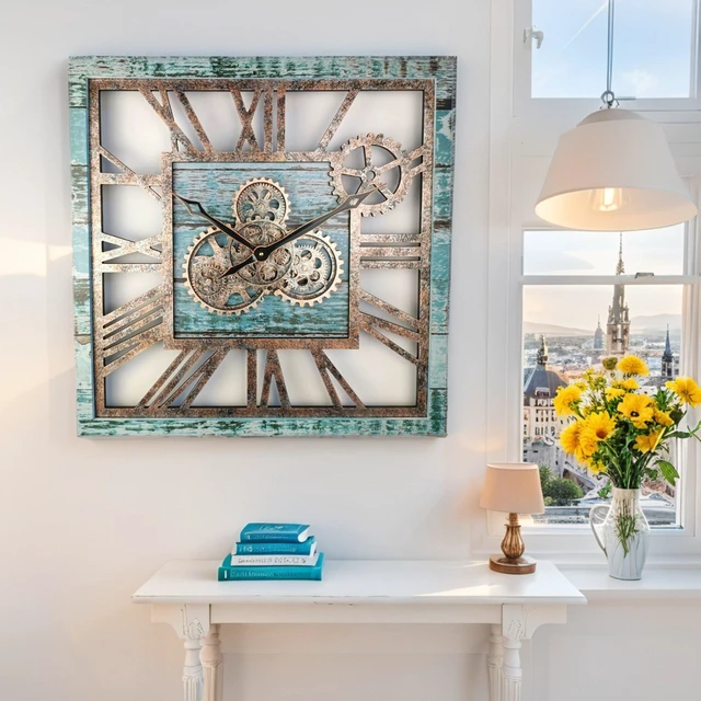 Alt view image 3 of 6 - AMERICA LINE WALL CLOCK SQUARE 24 INCH AQUA GREEN