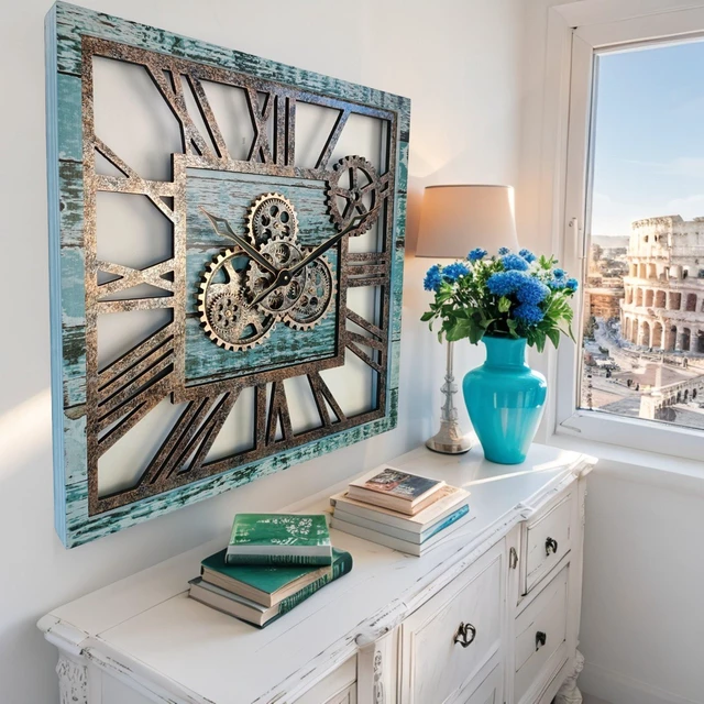 Alt view image 2 of 6 - AMERICA LINE WALL CLOCK SQUARE 24 INCH AQUA GREEN