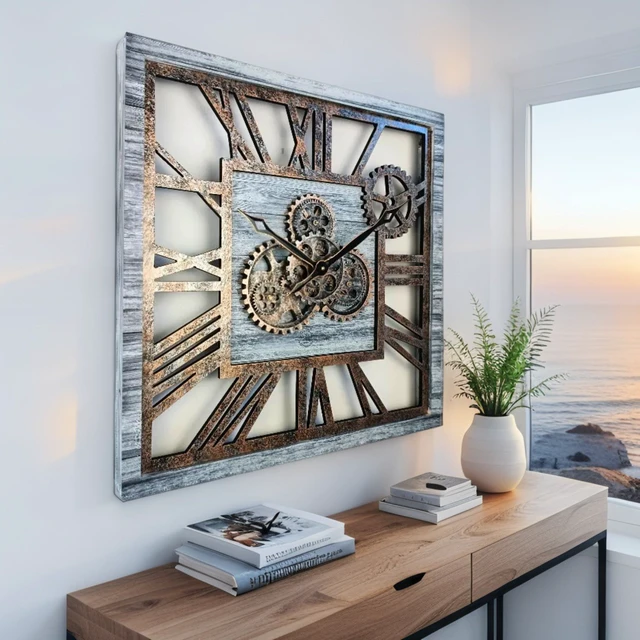 Alt view image 3 of 6 - AMERICA LINE WALL CLOCK SQUARE 24 INCH SILVER GREY