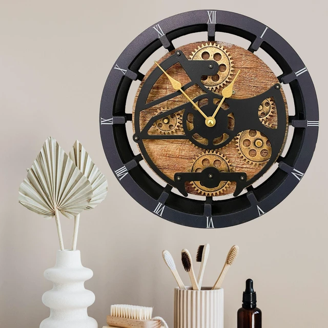Alt view image 5 of 6 - CANADA LINE MANTEL CLOCK ROUND (HYBRID WALL) 16 INCH VINTAGE BROWN