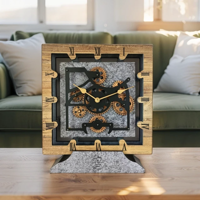 Alt view image 2 of 6 - CANADA LINE DESK CLOCK SQUARE (HYBRID WALL) 10 INCH WOOD & STONE