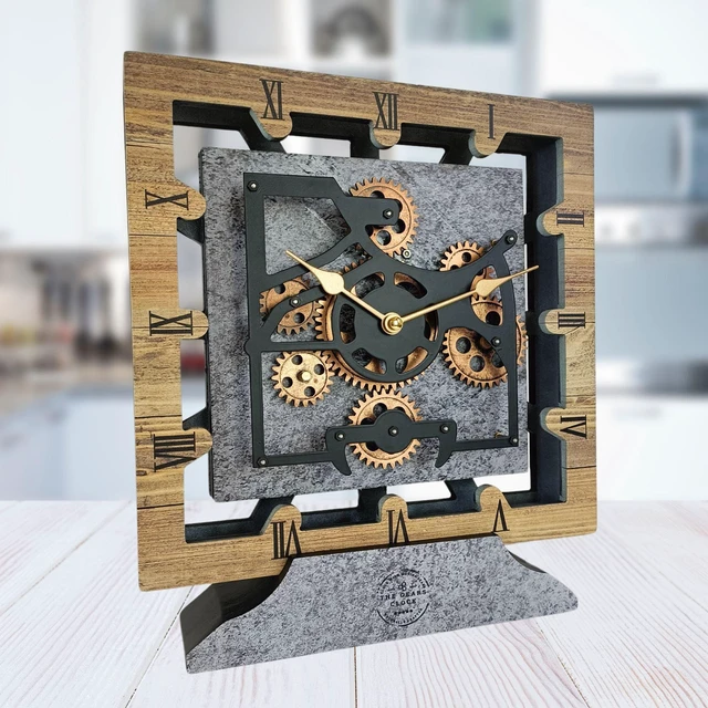 Main image of CANADA LINE DESK CLOCK SQUARE (HYBRID WALL) 10 INCH WOOD & STONE