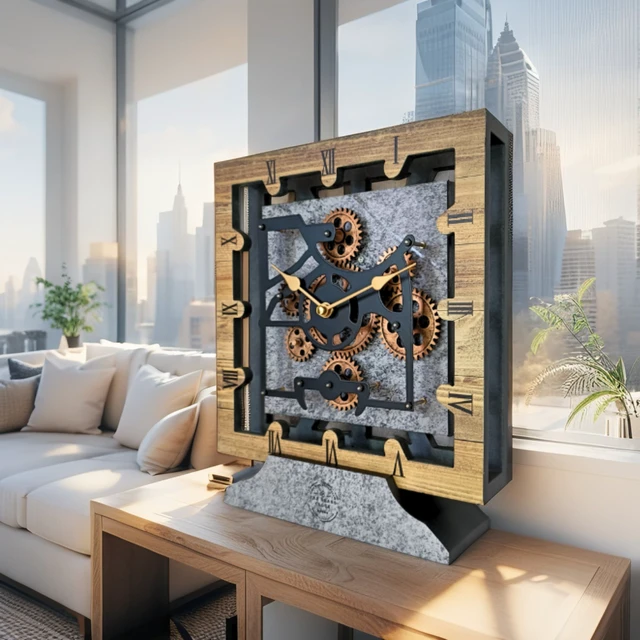 Alt view image 5 of 6 - CANADA LINE DESK CLOCK SQUARE (HYBRID WALL) 10 INCH WOOD & STONE