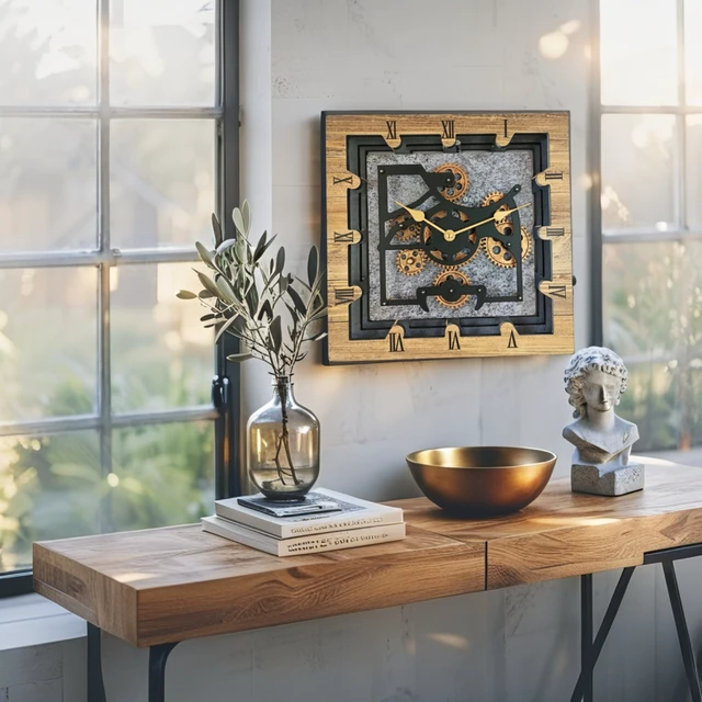 Alt view image 6 of 6 - CANADA LINE DESK CLOCK SQUARE (HYBRID WALL) 10 INCH WOOD & STONE