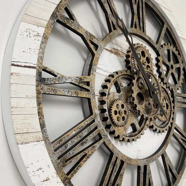 Alt view image 5 of 7 - The Gears Clock 24'' Inch Real Moving Gear Wall Clock Vintage Industrial Oversized Rustic Farmhouse (Vintage Desert Beige and Bronze)