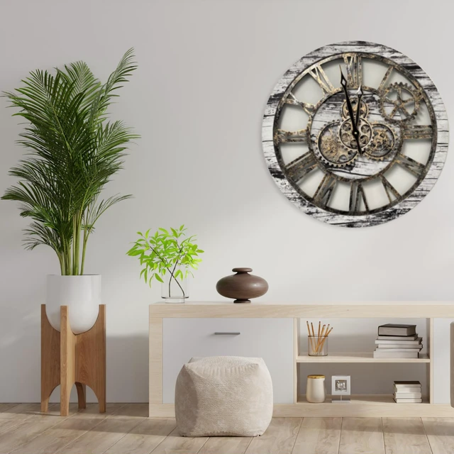 Alt view image 6 of 7 - The Gears Clock 24'' Inch Real Moving Gear Wall Clock Vintage Industrial Oversized Rustic Farmhouse (Vintage Grey and White)