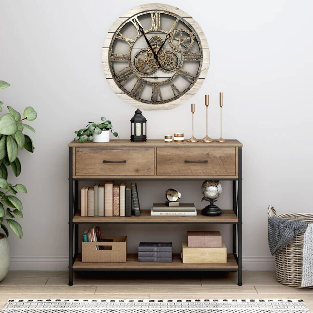 Alt view image 5 of 7 - The Gears Clock 24'' Inch Real Moving Gear Wall Clock Vintage Industrial Oversized Rustic Farmhouse (WHITE FARMHOUSE)