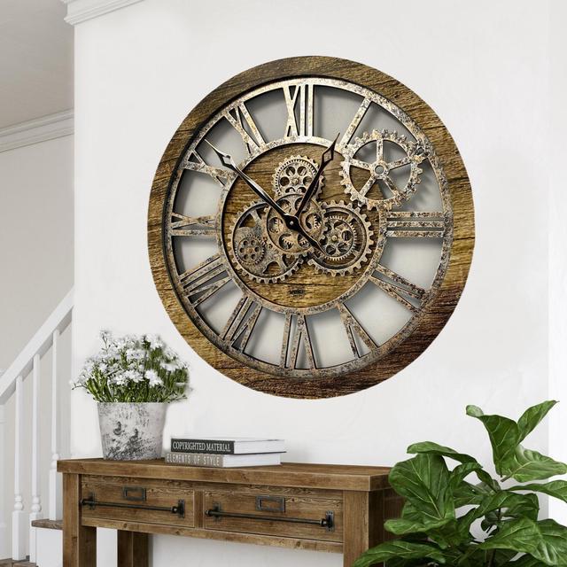 Wall Clock with Real Moving Gears 24 inch Gold Antique