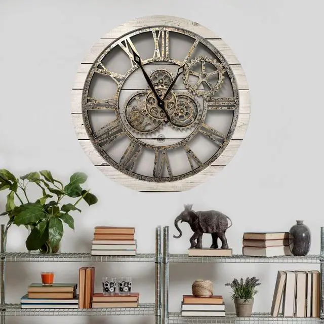 Alt view image 4 of 6 - The Gears Clock 24'' Inch Real Moving Gear Wall Clock Vintage Industrial Oversized Rustic Farmhouse White