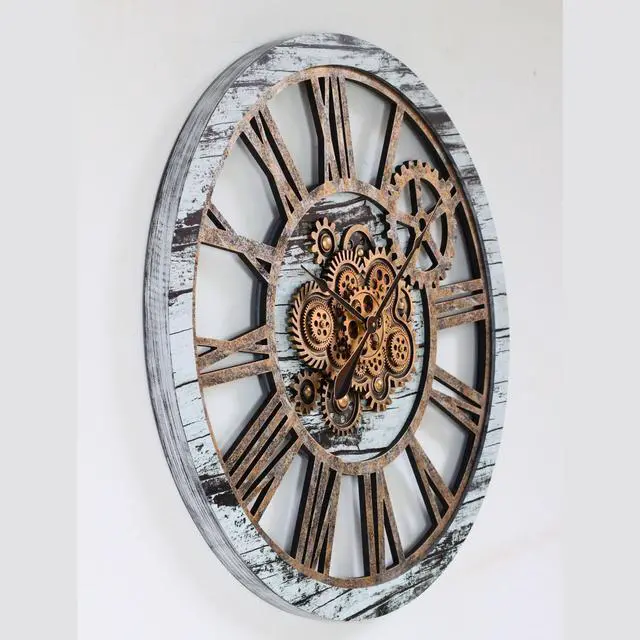 Alt view image 4 of 6 - The Gears Clock 36'' Inch Real Moving Gear Wall Clock Vintage Industrial Oversized Rustic Farmhouse Grey & White