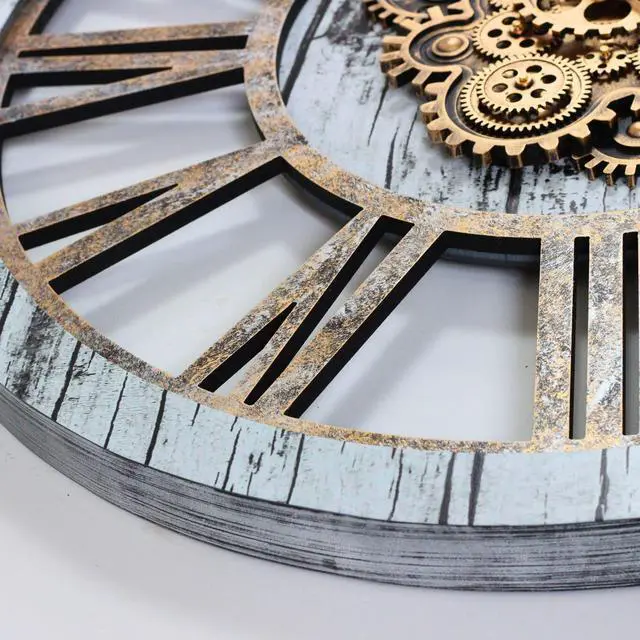 Alt view image 3 of 6 - The Gears Clock 36'' Inch Real Moving Gear Wall Clock Vintage Industrial Oversized Rustic Farmhouse Grey & White