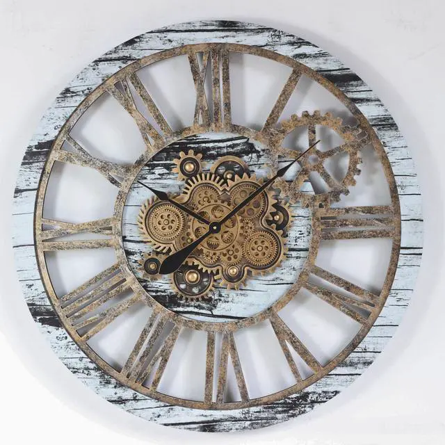 Main image of The Gears Clock 36'' Inch Real Moving Gear Wall Clock Vintage Industrial Oversized Rustic Farmhouse Grey & White