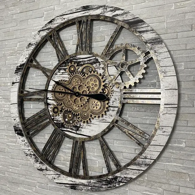 Alt view image 5 of 6 - The Gears Clock 36'' Inch Real Moving Gear Wall Clock Vintage Industrial Oversized Rustic Farmhouse Grey & White