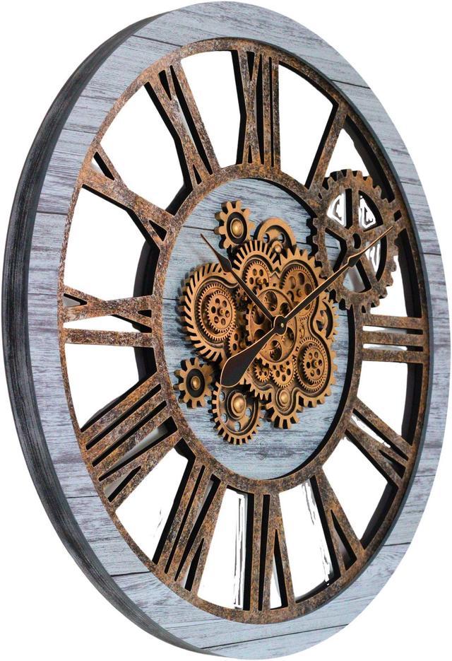 The Gears Clock 36'' Inch Real Moving Gear Wall Clock Vintage Industrial  Oversized Rustic Farmhouse Silver Grey 