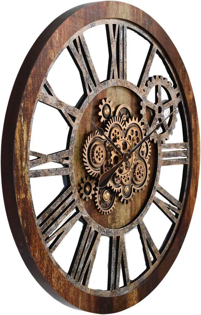 Alt view image 3 of 6 - The Gears Clock 36'' Inch Real Moving Gear Wall Clock Vintage Industrial Oversized Rustic Farmhouse Vintage Brown