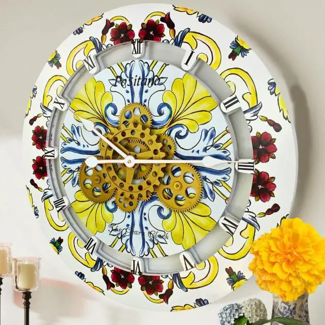 The Gears Clock - 10 Inch Italy Collection Moving Gears Desk Or Wall Clock, Amalfi Coast Design - View #3