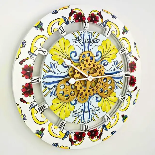 Alt view image 3 of 3 - The Gears Clock 24 inches Round Italy Collection Wall Clock with Moving Gears Positano