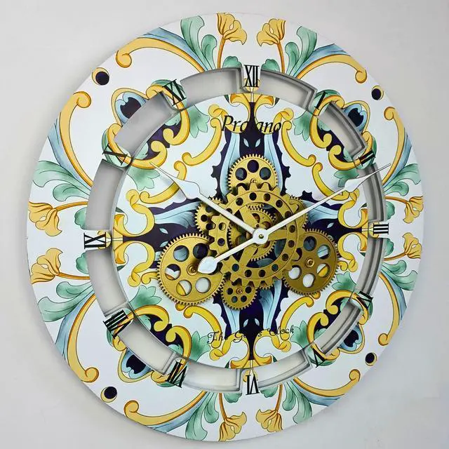 Alt view image 3 of 3 - The Gears Clock 24 inches Round Italy Collection Wall Clock with Moving Gears Praiano
