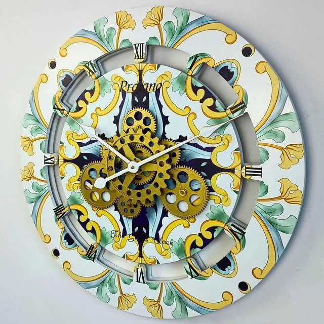 Alt view image 2 of 3 - The Gears Clock 24 inches Round Italy Collection Wall Clock with Moving Gears Praiano