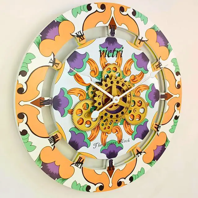 Alt view image 2 of 3 - The Gears Clock 24 inches Round Italy Collection Wall Clock with Moving Gears Vietri