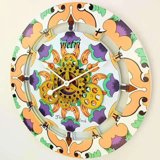 Alt view image 3 of 3 - The Gears Clock 24 inches Round Italy Collection Wall Clock with Moving Gears Vietri