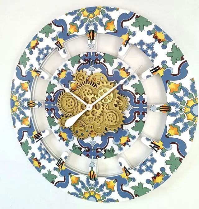 Main image of The Gears Clock 36 inches Round Italy Collection Wall Clock with Moving Gears Meta