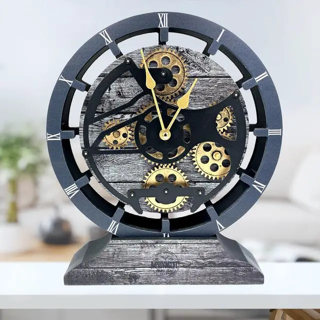 Alt view image 4 of 6 - The Gears Clock Desk Clock 10 Inches With Real Moving Gear Convertible Into Wall Clock Carbon Grey