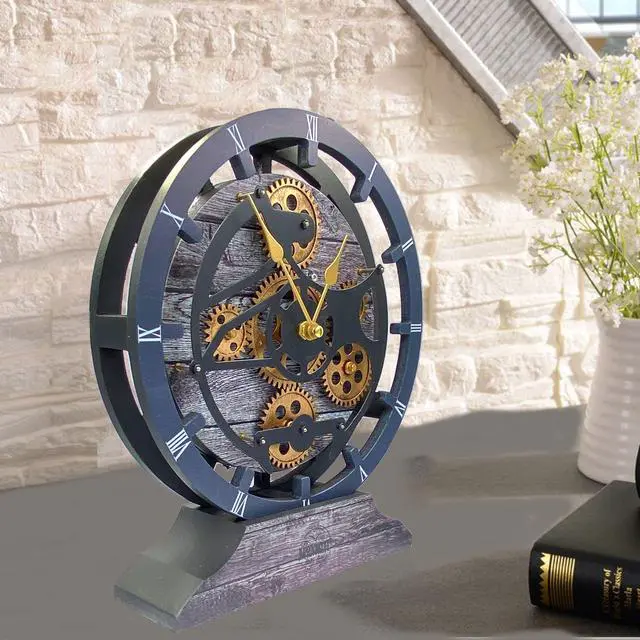 Alt view image 6 of 6 - The Gears Clock Desk Clock 10 Inches With Real Moving Gear Convertible Into Wall Clock Carbon Grey