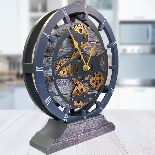 Alt view image 2 of 6 - The Gears Clock Desk Clock 10 Inches With Real Moving Gear Convertible Into Wall Clock Carbon Grey