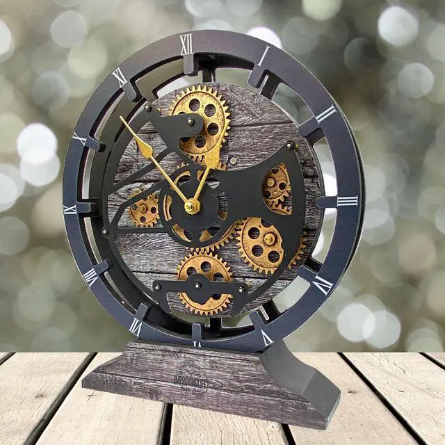 Alt view image 5 of 6 - The Gears Clock Desk Clock 10 Inches With Real Moving Gear Convertible Into Wall Clock Carbon Grey