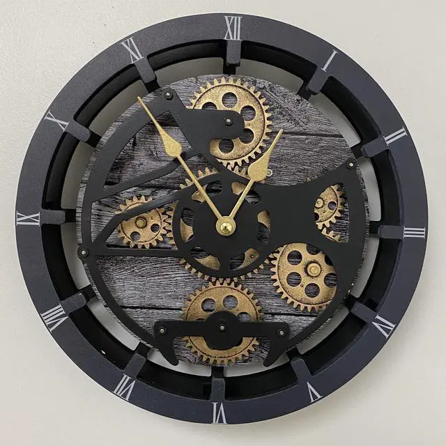 Alt view image 3 of 6 - The Gears Clock Desk Clock 10 Inches With Real Moving Gear Convertible Into Wall Clock Carbon Grey