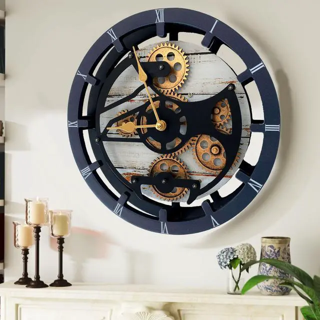 Main image of The Gears Clock 16 inches Wall Clock With Real Moving Gears convertible into a big Mantel Clock Desert Beige