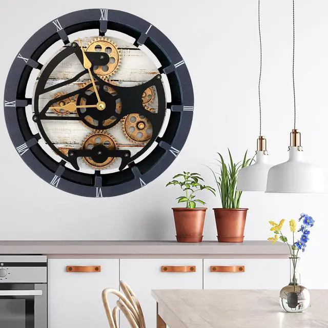 Alt view image 2 of 7 - The Gears Clock 16 inches Wall Clock With Real Moving Gears convertible into a big Mantel Clock Desert Beige